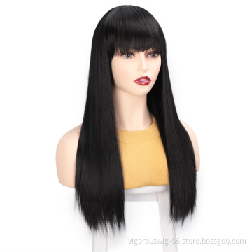 Vigorous Black Long Straight Wig with Bangs Synthetic Hair Wigs for Women 613 Blonde Brown Heat Resistant Cosplay Wigs